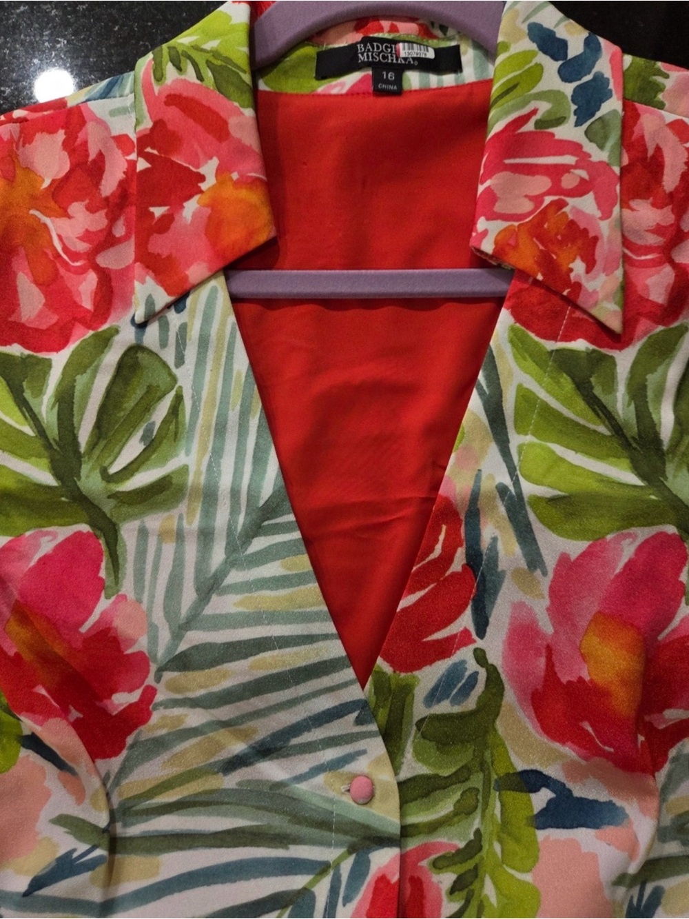 Badgley Mischka Floral Midi Dress in Red, Green, Cream - Picture 4 of 6
